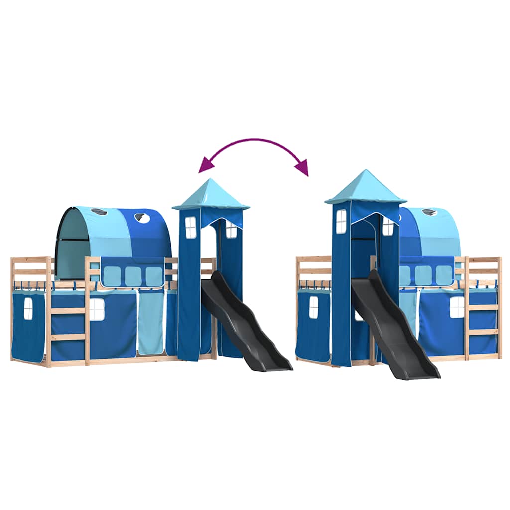 vidaXL Bunk Bed without Mattress with Slide and Curtains Blue 80x200 cm