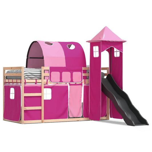 vidaXL Bunk Bed without Mattress with Slide and Curtains Pink 80x200 cm