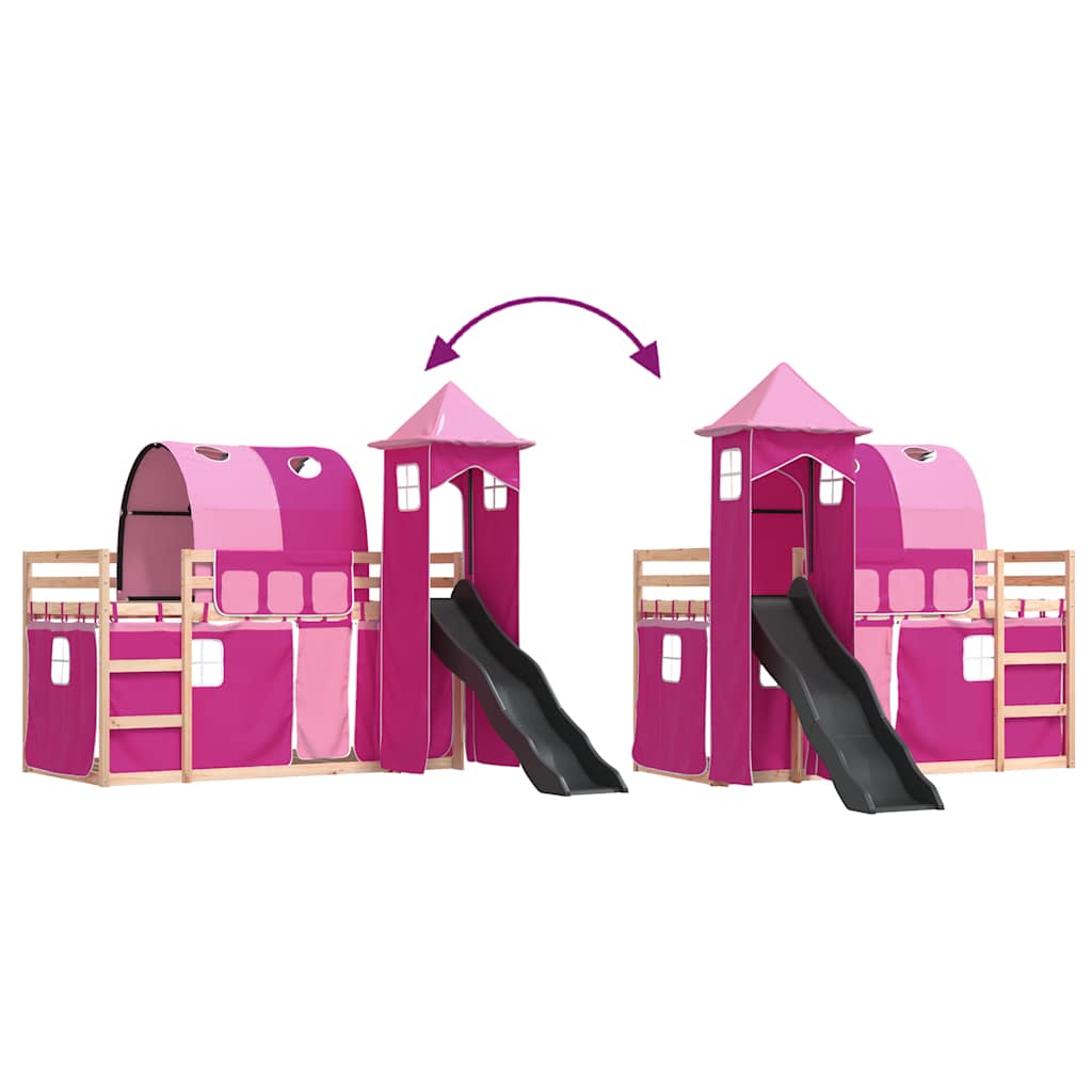 vidaXL Bunk Bed without Mattress with Slide and Curtains Pink 80x200 cm