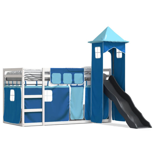 vidaXL Bunk Bed without Mattress with Slide and Curtains Blue 90x190 cm Single