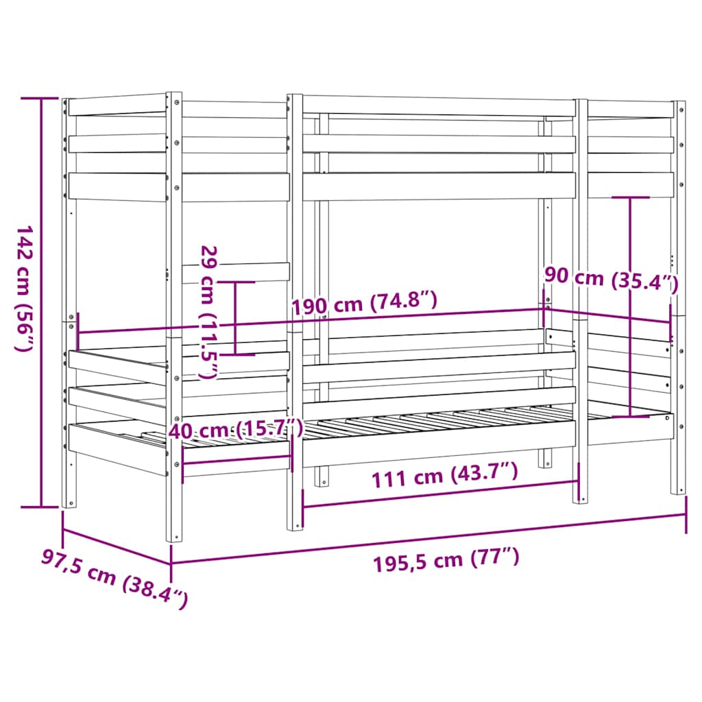 vidaXL Bunk Bed without Mattress White 90x190 cm Single Solid Wood Pine