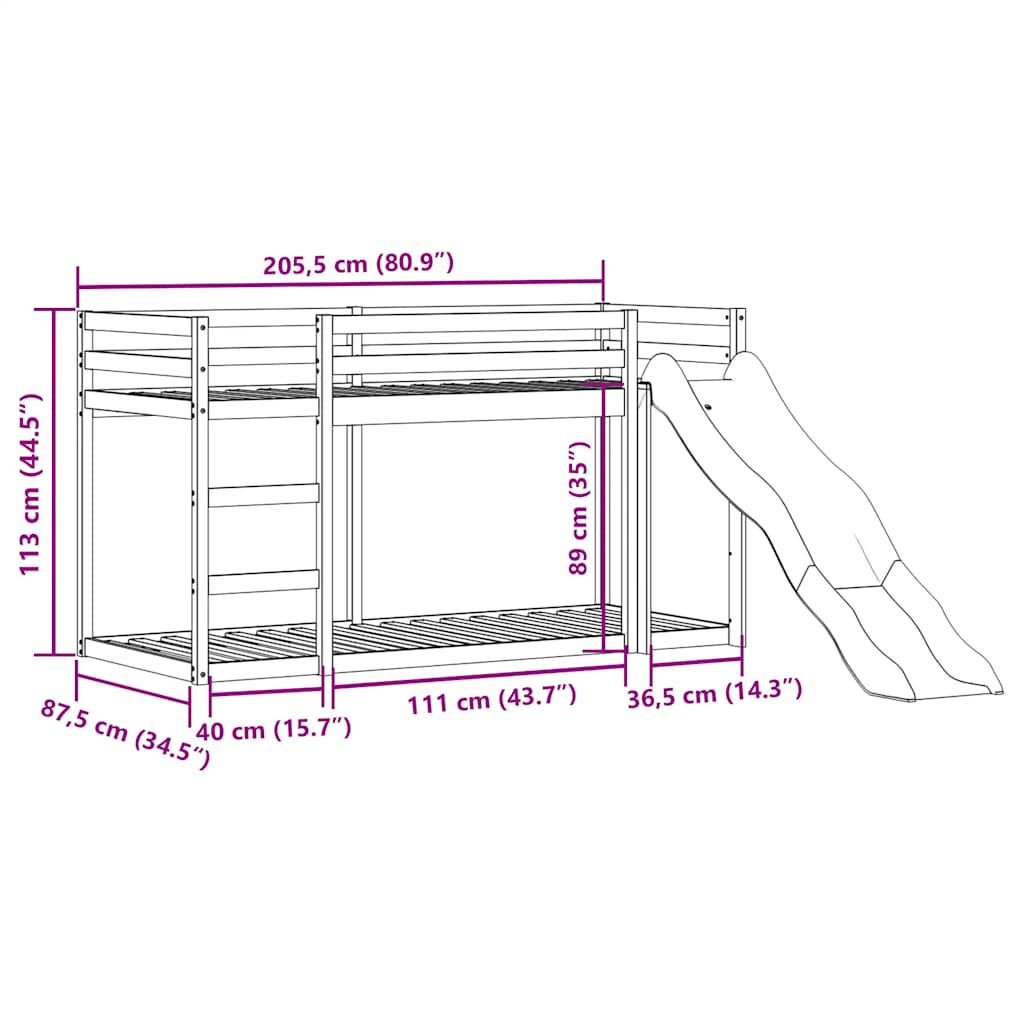 vidaXL Bunk Bed with Slide&Ladder without Mattress 80x200 cm