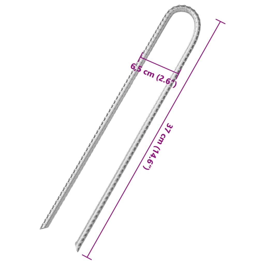 vidaXL Tent Pegs 6 pcs U-shaped 37 cm Ø11.3 mm Galvanised Steel