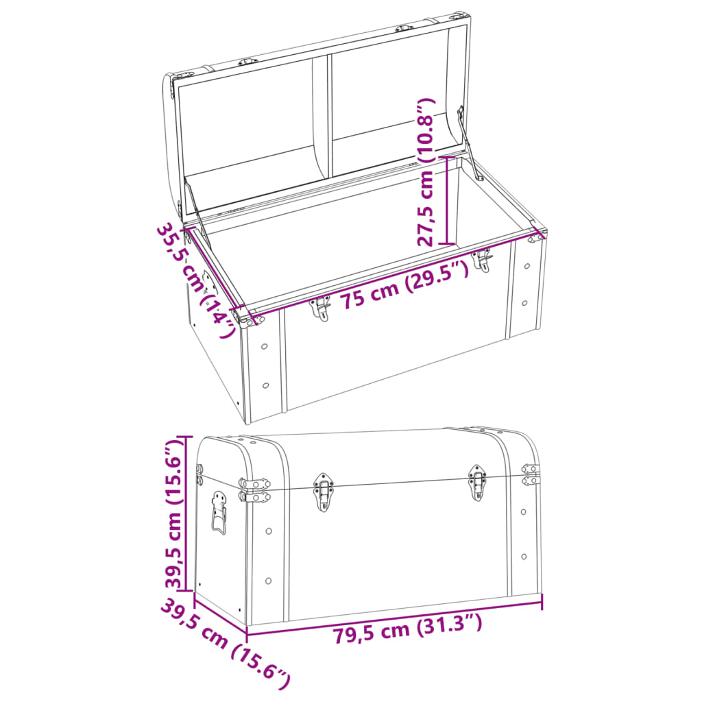 vidaXL Treasure Chest with Latches Dark Brown 79,5x39,5x39,5 cm Plywood