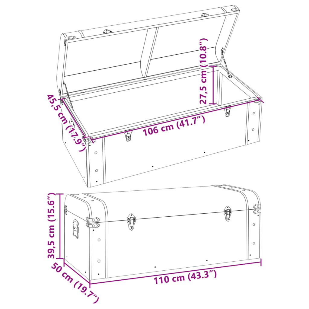 vidaXL Treasure Chest with Latches Dark Brown 110x50x39,5 cm Plywood