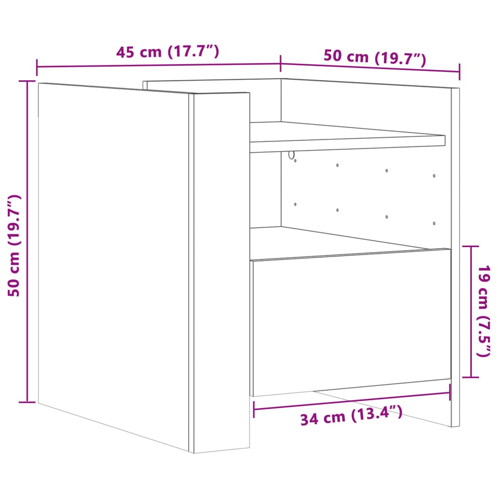 vidaXL Bedside Cabinet White 45x50x50 cm Engineered Wood
