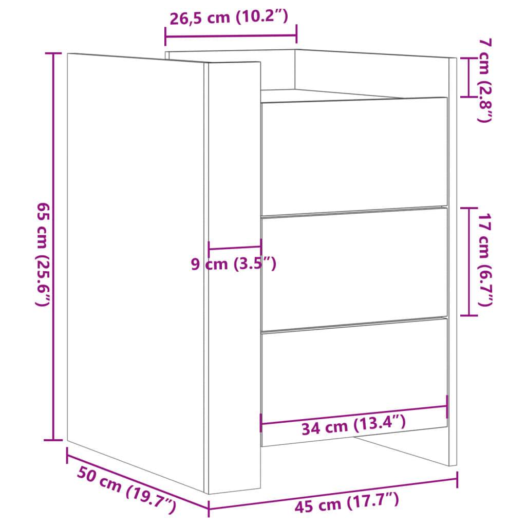 vidaXL Bedside Cabinet Black 45x50x65 cm Engineered Wood