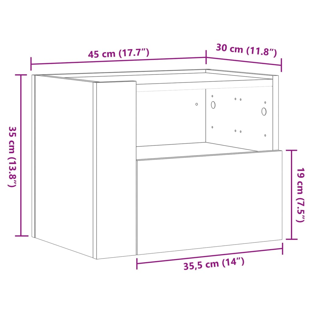 vidaXL Wall-mounted Bedside Cabinet Black 45x30x35 cm