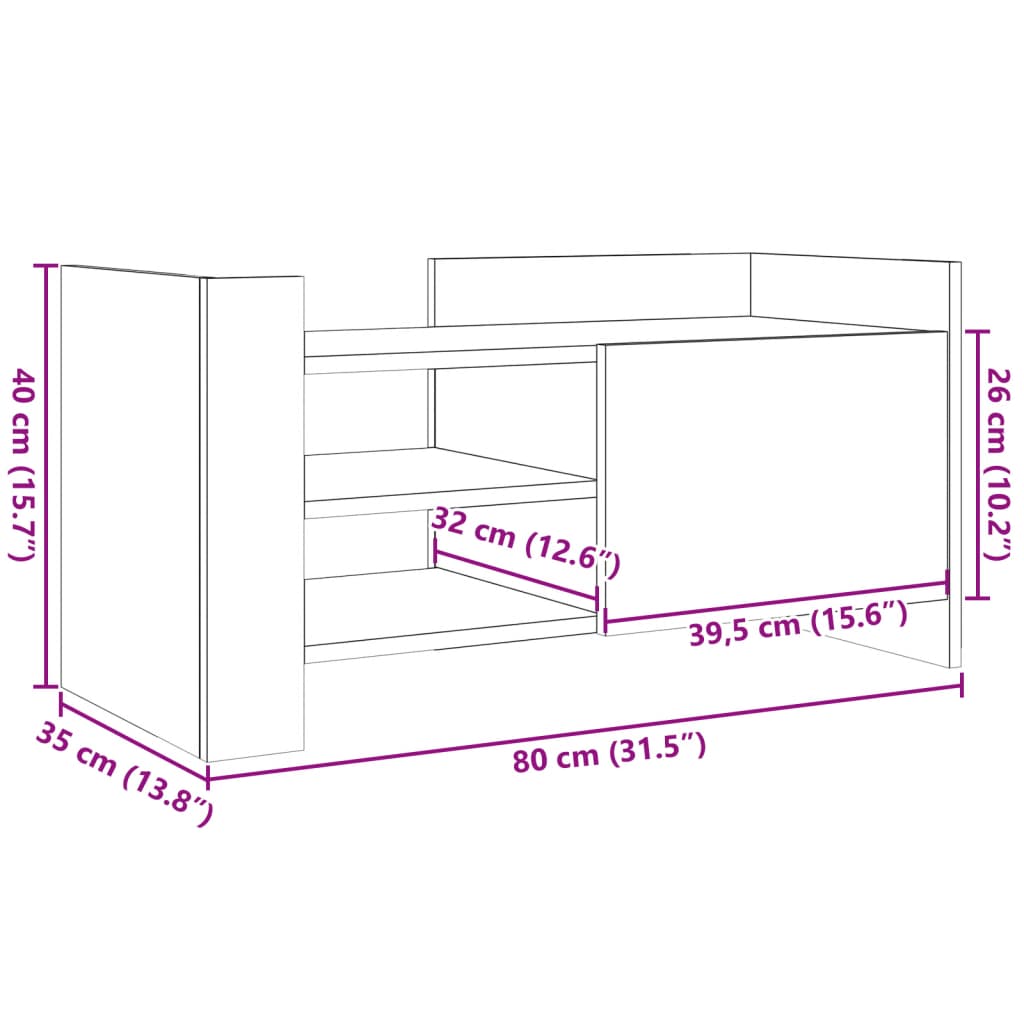 vidaXL TV Cabinet Brown Oak 80x35x40 cm Engineered Wood