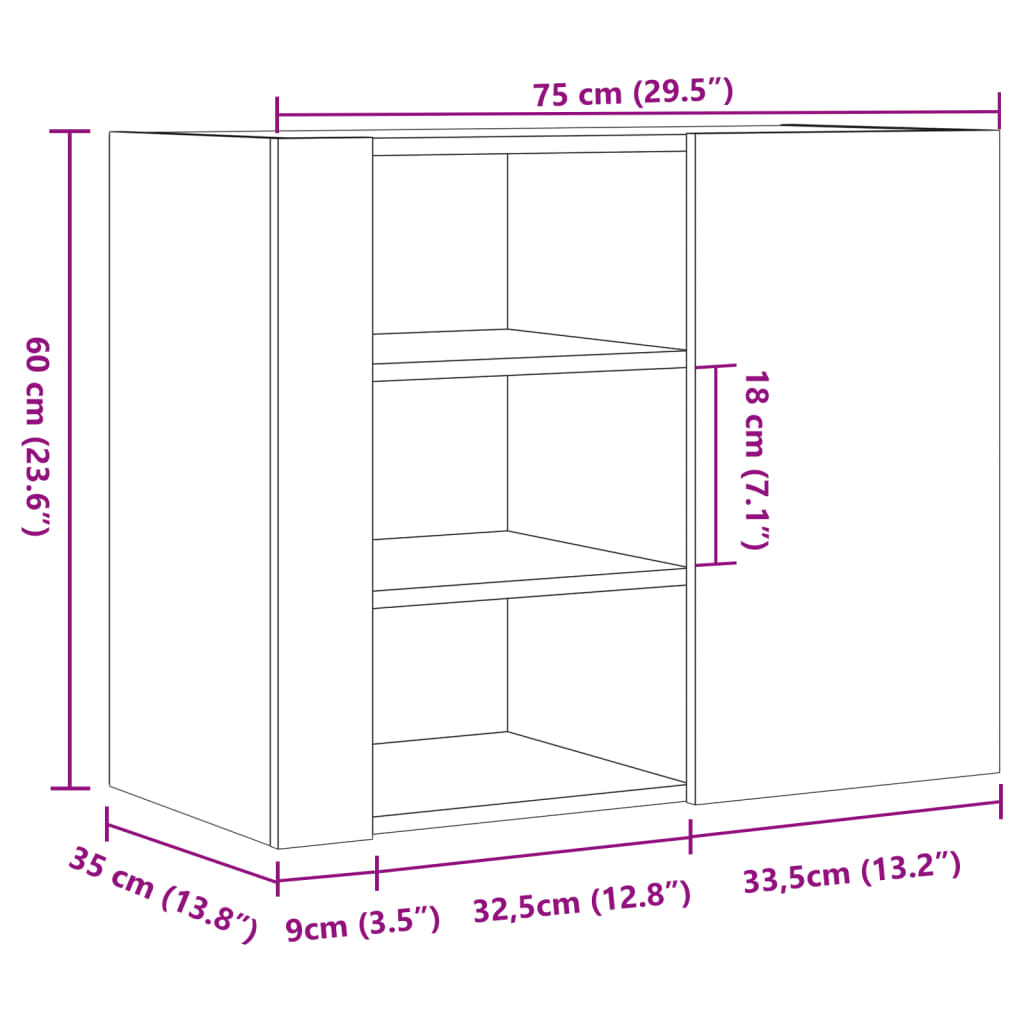 vidaXL Wall Cabinet Grey Sonoma 75x35x60 cm Engineered Wood
