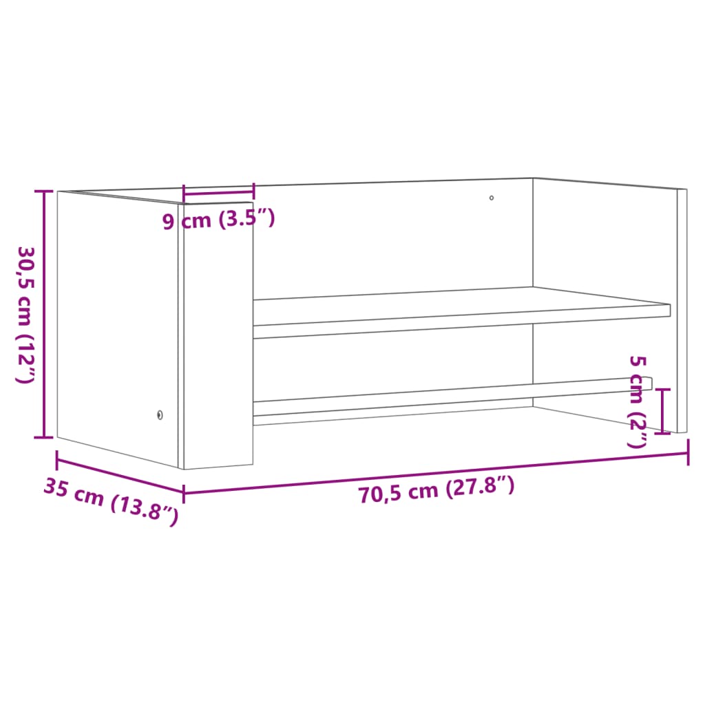 vidaXL Wall Shelf Black 70,5x35x30,5 cm Engineered Wood