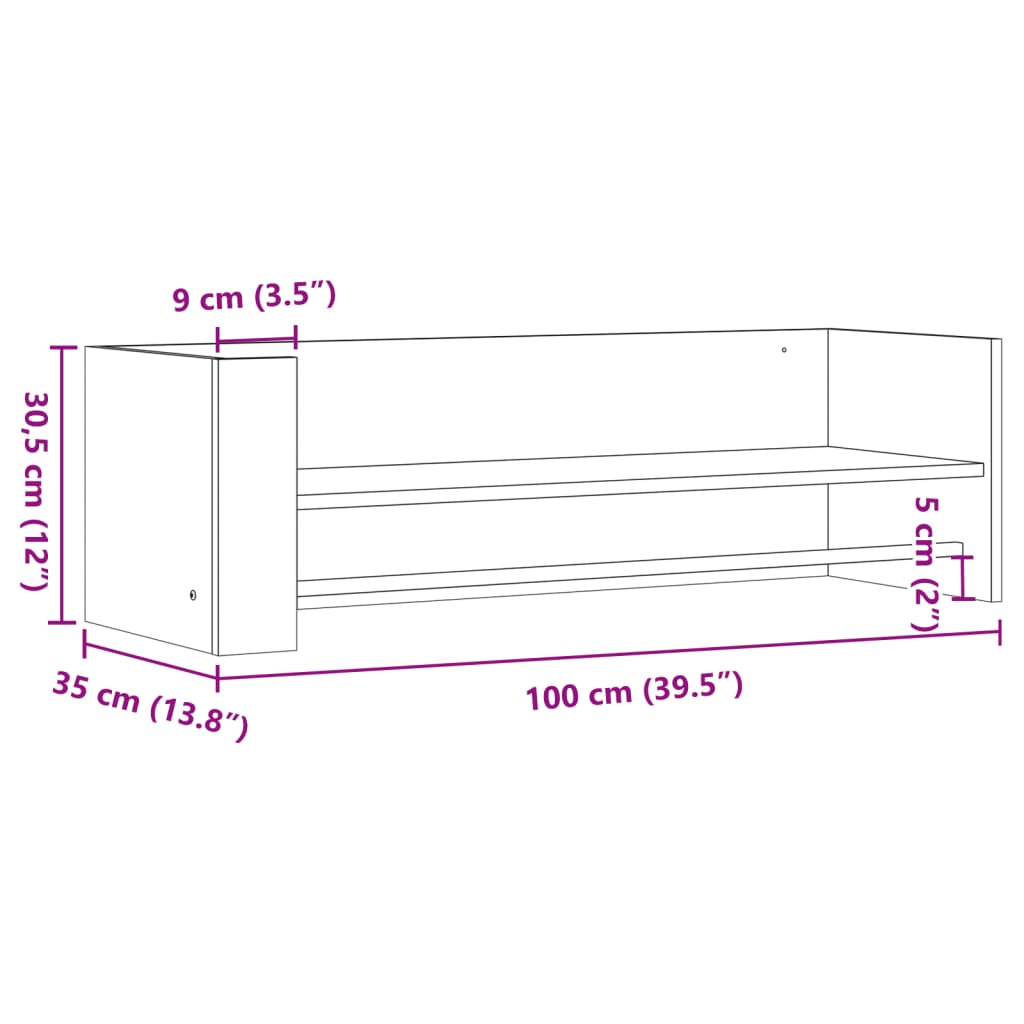 vidaXL Wall Shelf Black 100x35x30,5 cm Engineered Wood