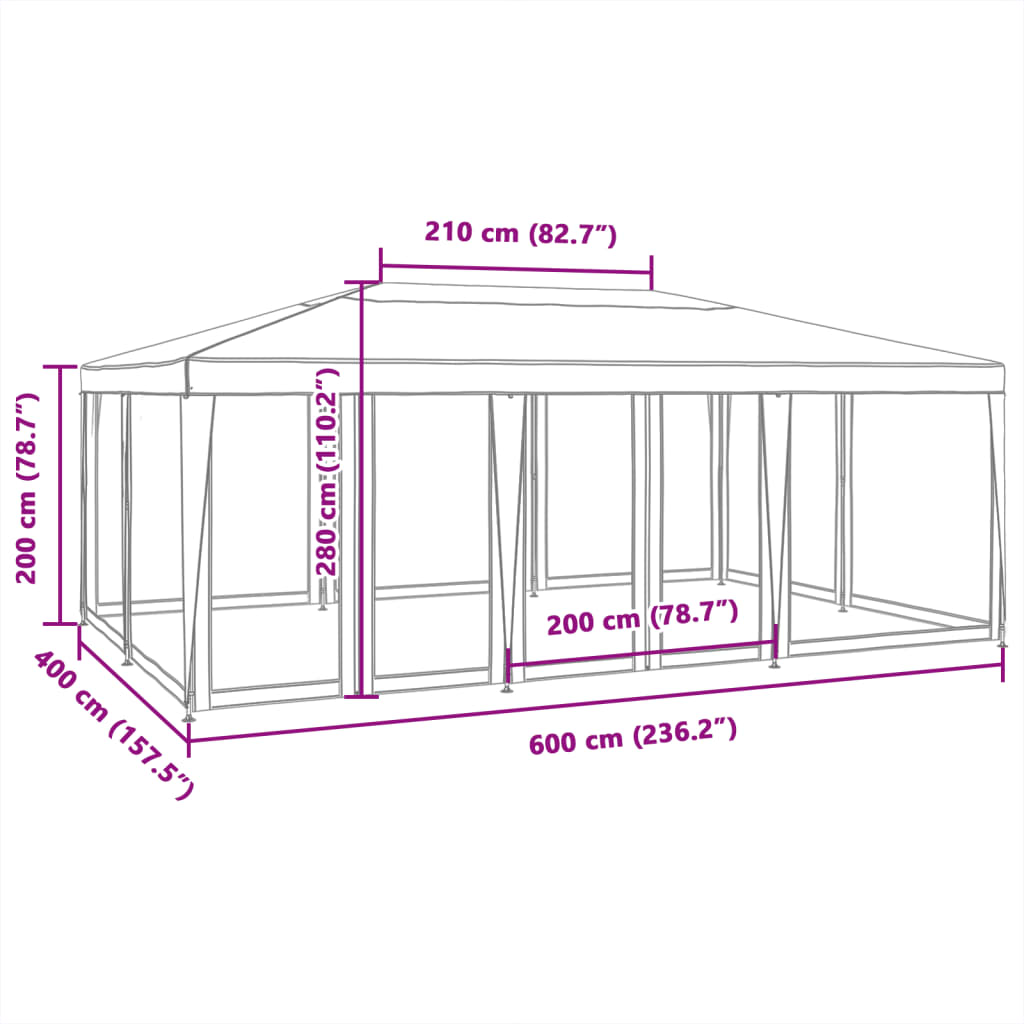 vidaXL Party Tent with 10 Mesh Sidewalls Green 6x4 m HDPE