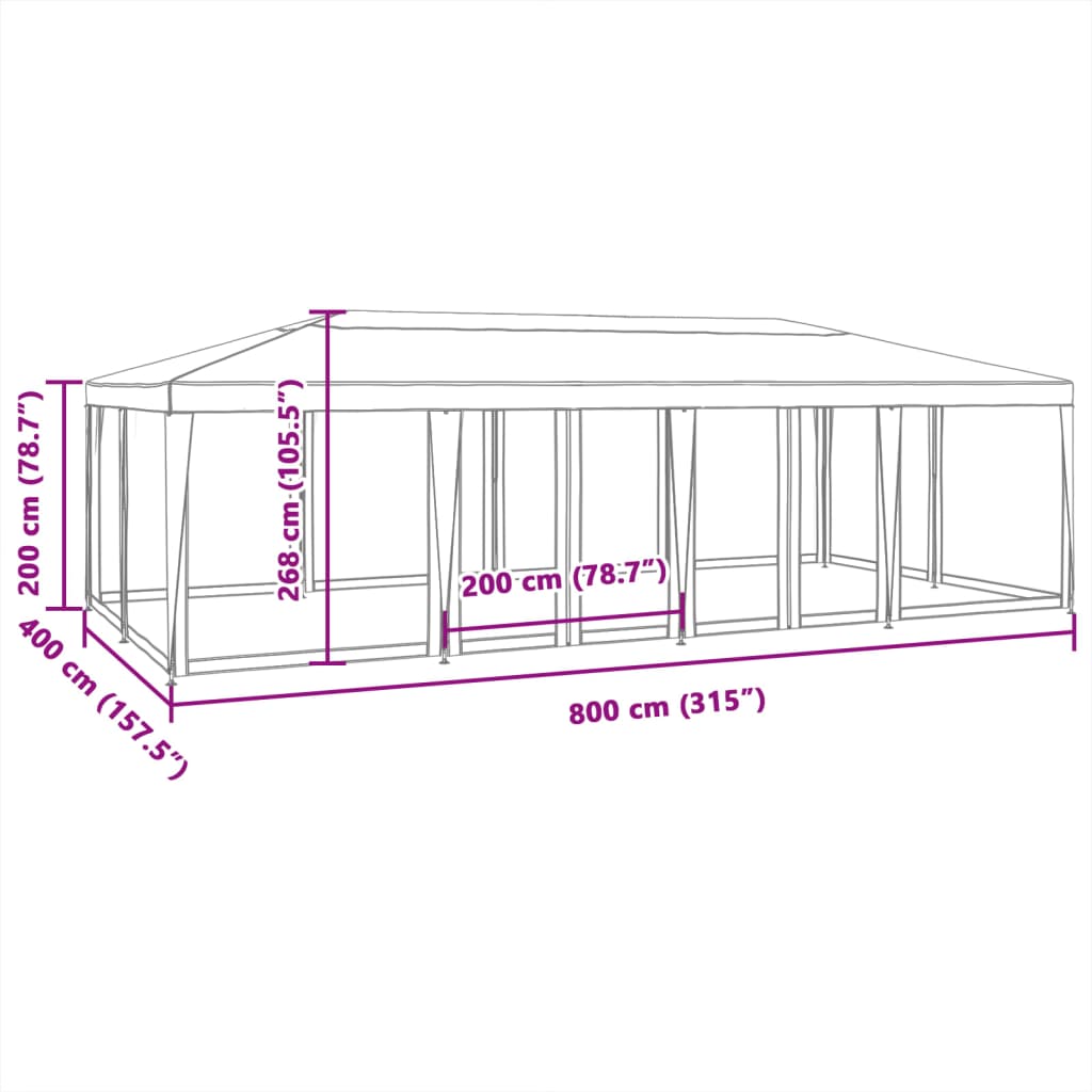 vidaXL Party Tent with 12 Mesh Sidewalls Anthracite 8x4 m HDPE