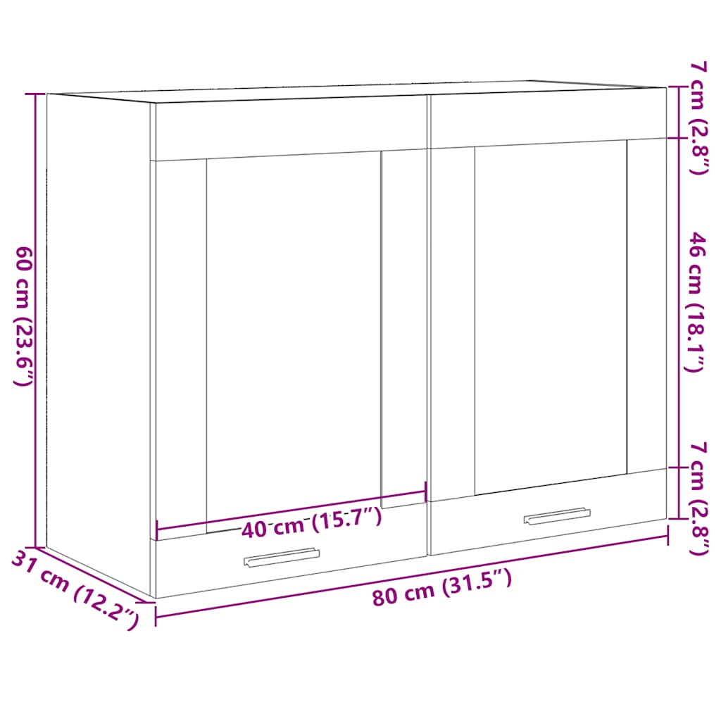 vidaXL Hanging Glass Cabinet "Lyon" Sonoma Oak 80x31x60 cm