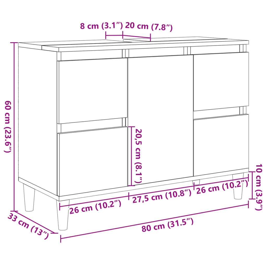 vidaXL Sink Cabinet Sonoma Oak 80x33x60 cm Engineered Wood