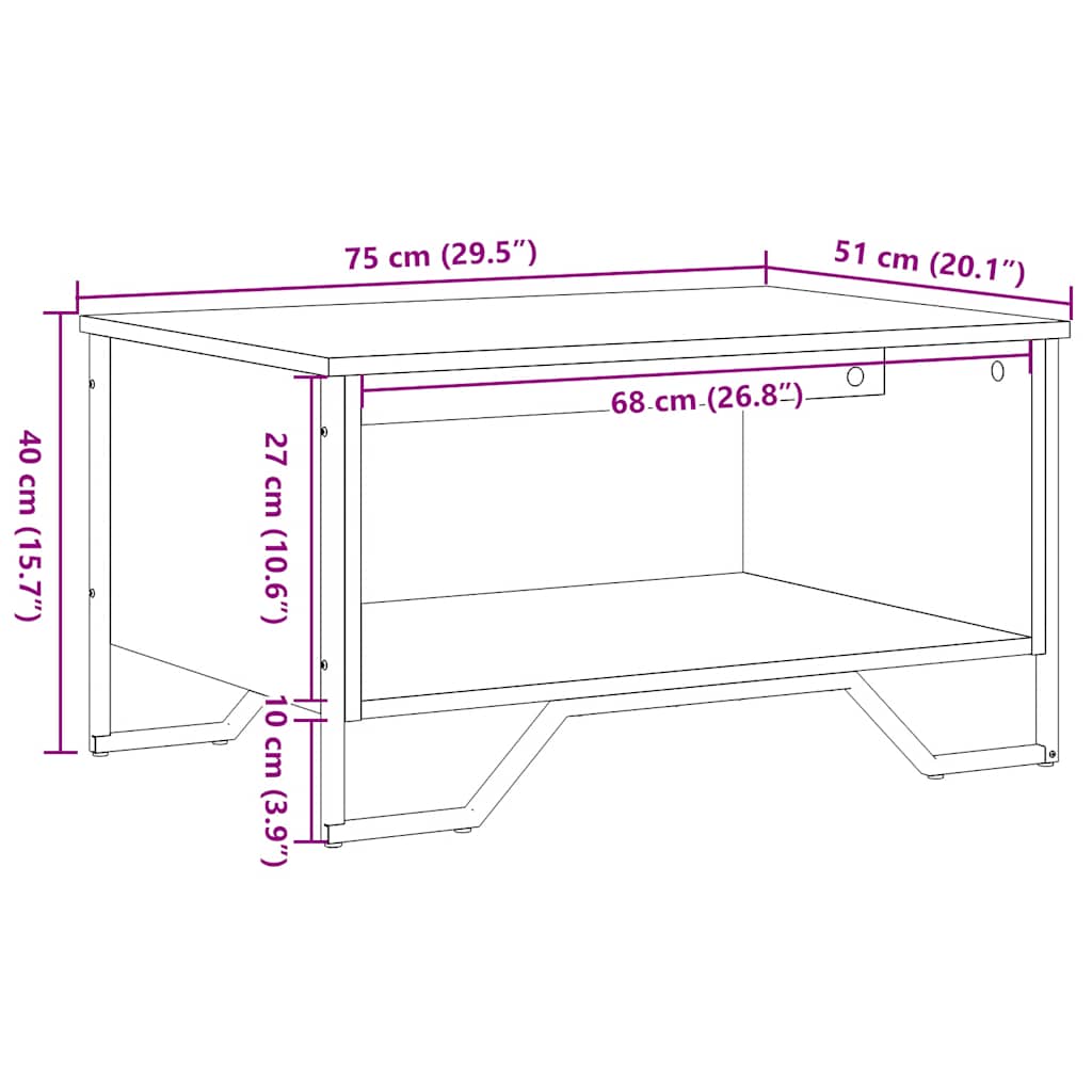 vidaXL Coffee Table Black 75x51x40 cm Engineered Wood
