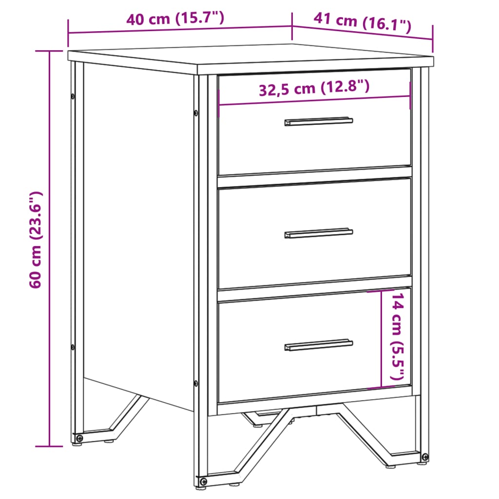 vidaXL Bedside Cabinet Smoked Oak 40x41x60 cm Engineered Wood