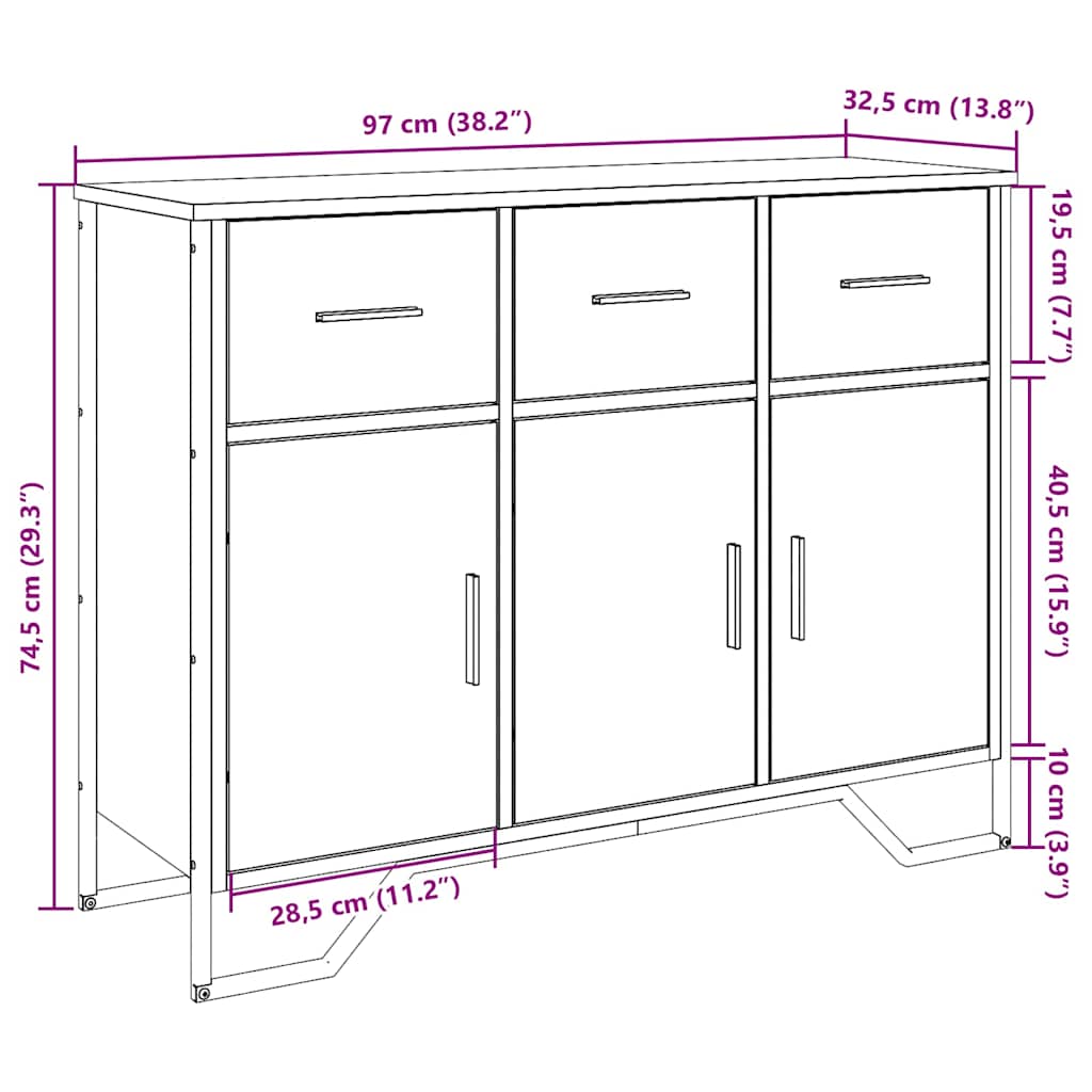 vidaXL Sideboard Smoked Oak 97x32.5x74.5 cm Engineered Wood