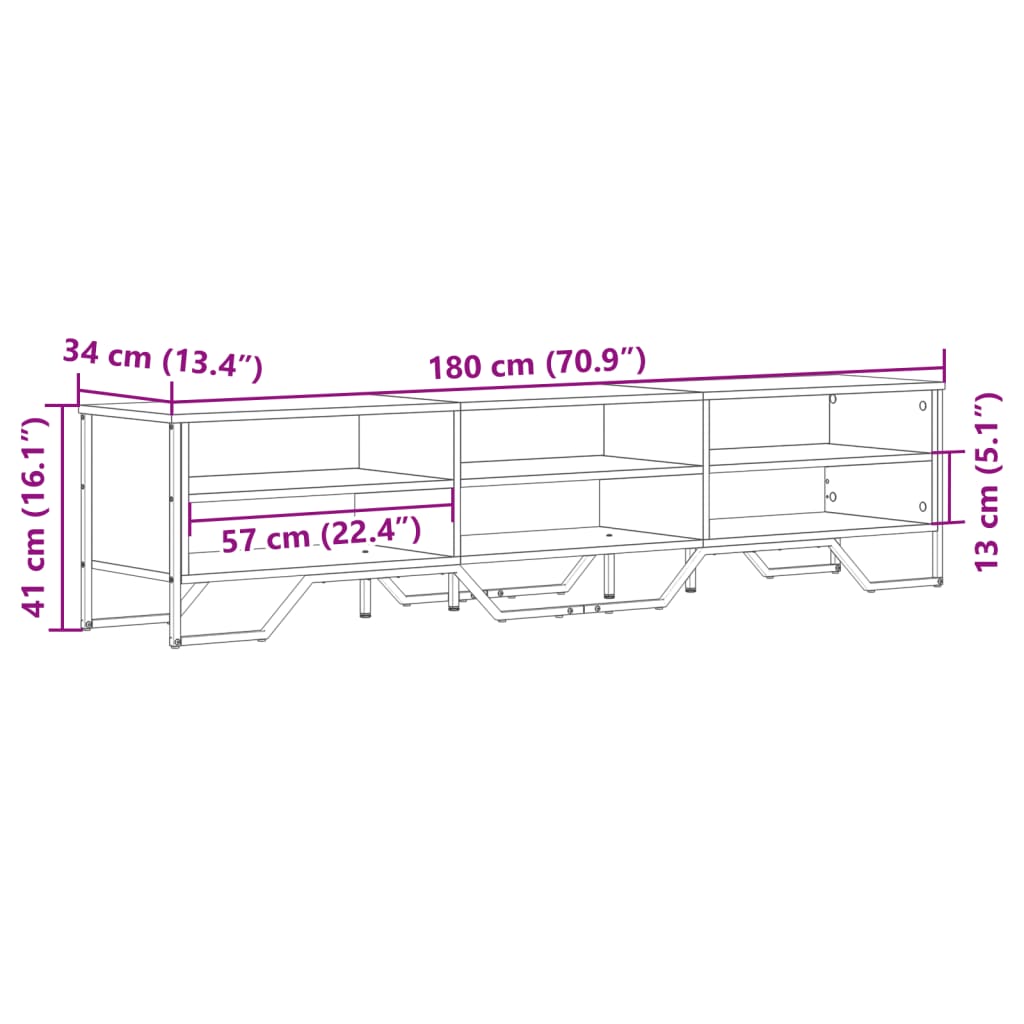 vidaXL TV Cabinet Black 180x34x41 cm Engineered Wood