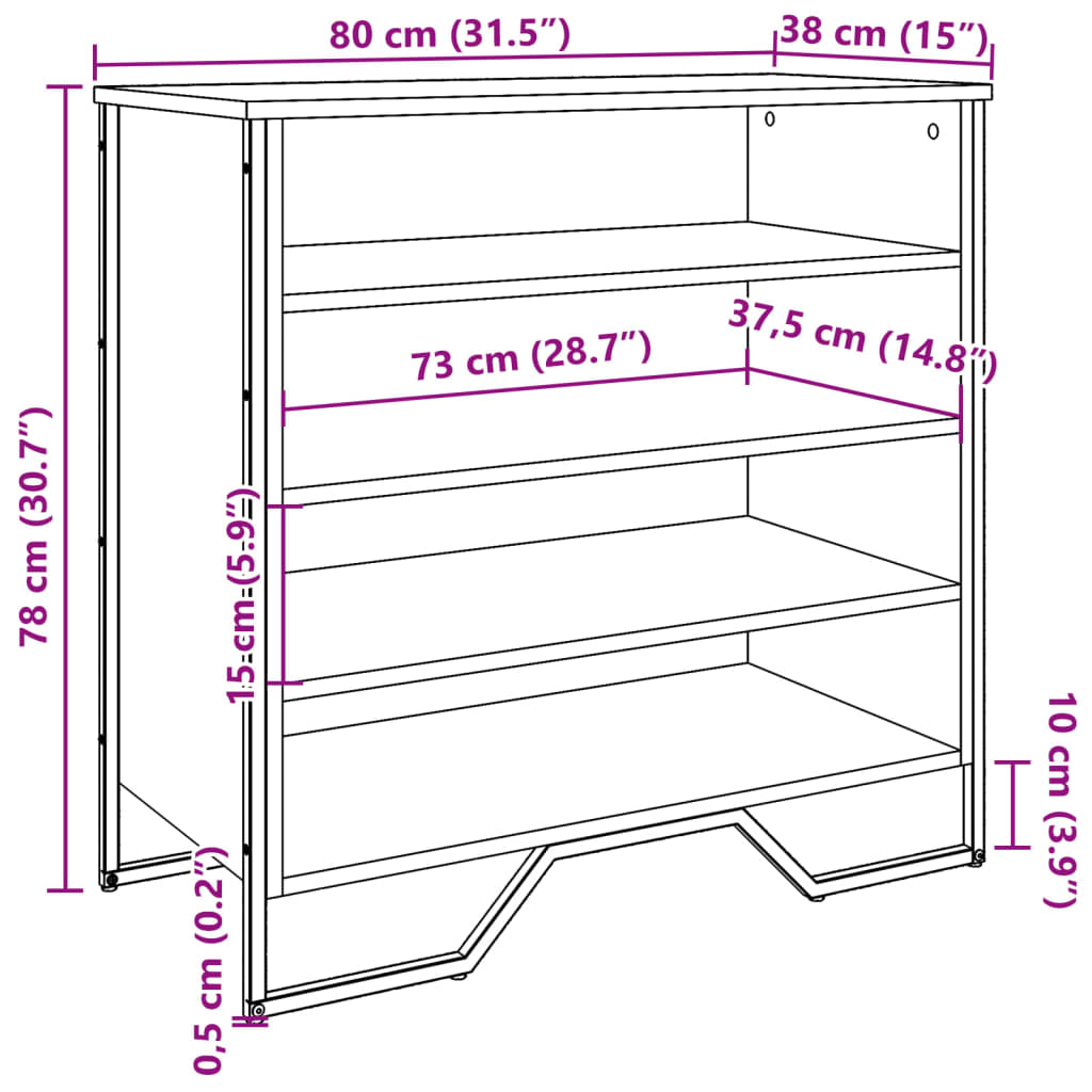 vidaXL Shoe Cabinet Smoked Oak 80x38x78 cm Engineered Wood