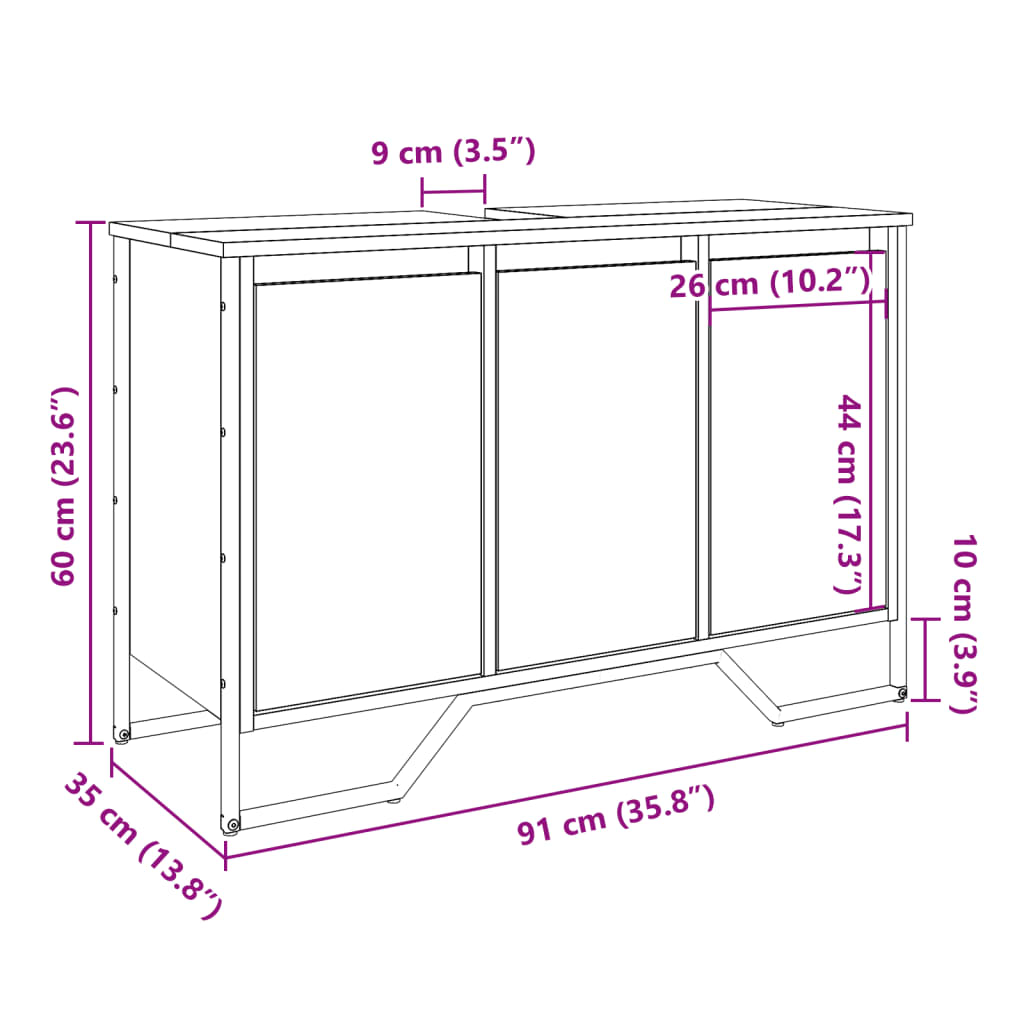vidaXL Bathroom Sink Cabinet Sonoma Oak 91x35x60 cm Engineered Wood