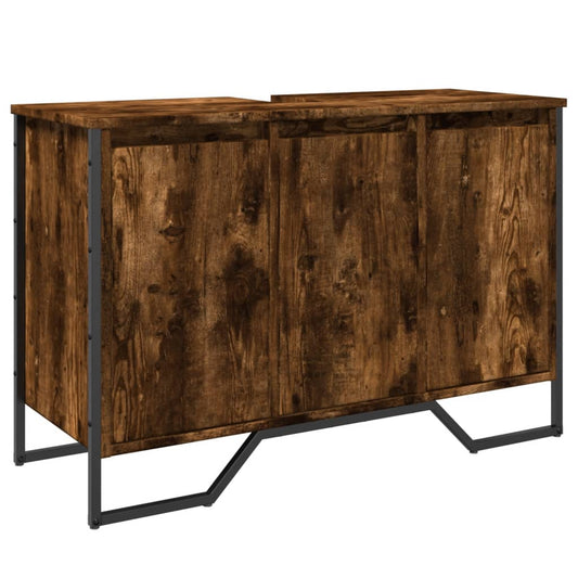 vidaXL Bathroom Sink Cabinet Smoked Oak 91x35x60 cm Engineered Wood