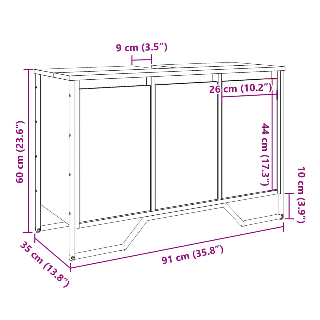 vidaXL Bathroom Sink Cabinet Smoked Oak 91x35x60 cm Engineered Wood