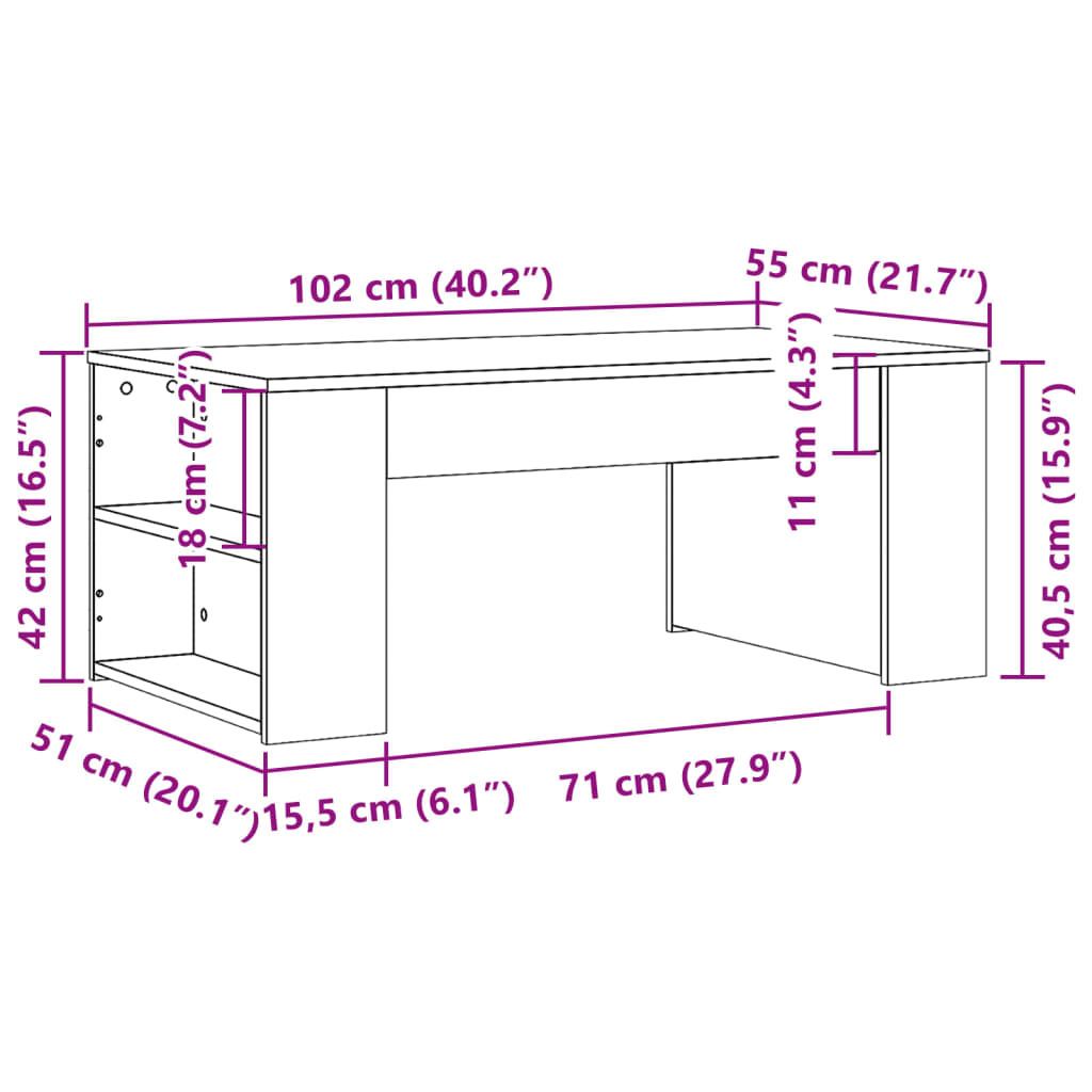 vidaXL Coffee Table Concrete Grey 102x55x42 cm Engineered Wood