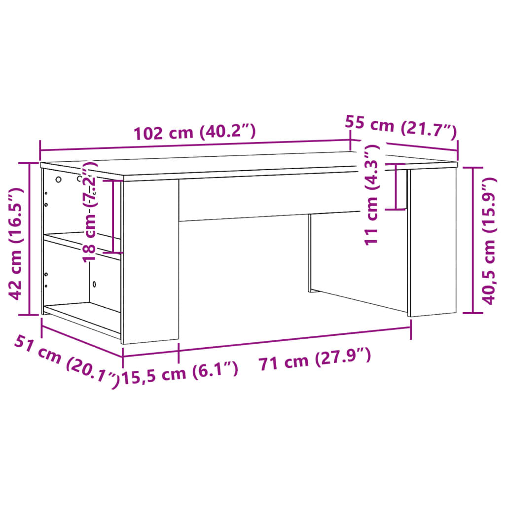 vidaXL Coffee Table Grey Sonoma 102x55x42 cm Engineered Wood