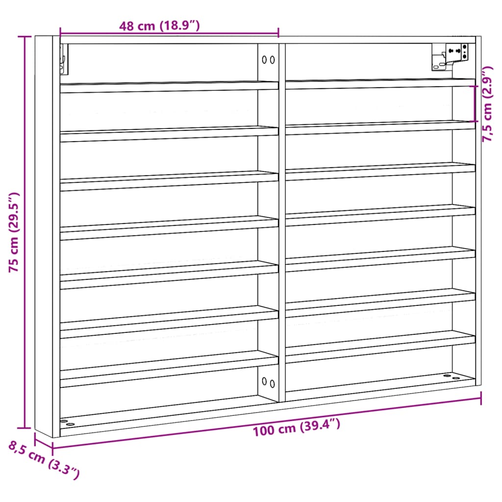 vidaXL Vitrine Cabinet Smoked Oak 100x8,5x75 cm Engineered Wood
