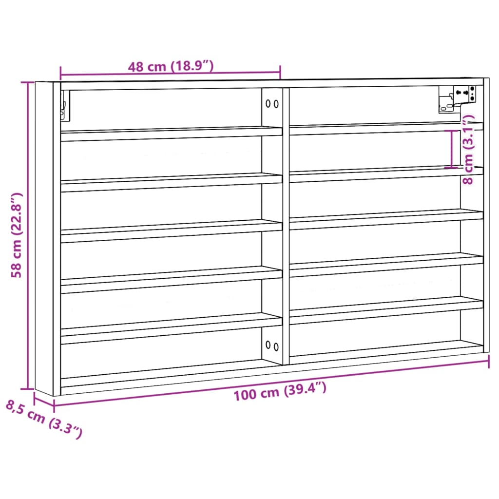 vidaXL Vitrine Cabinet Concrete Grey 100x8.5x58 cm Engineered Wood