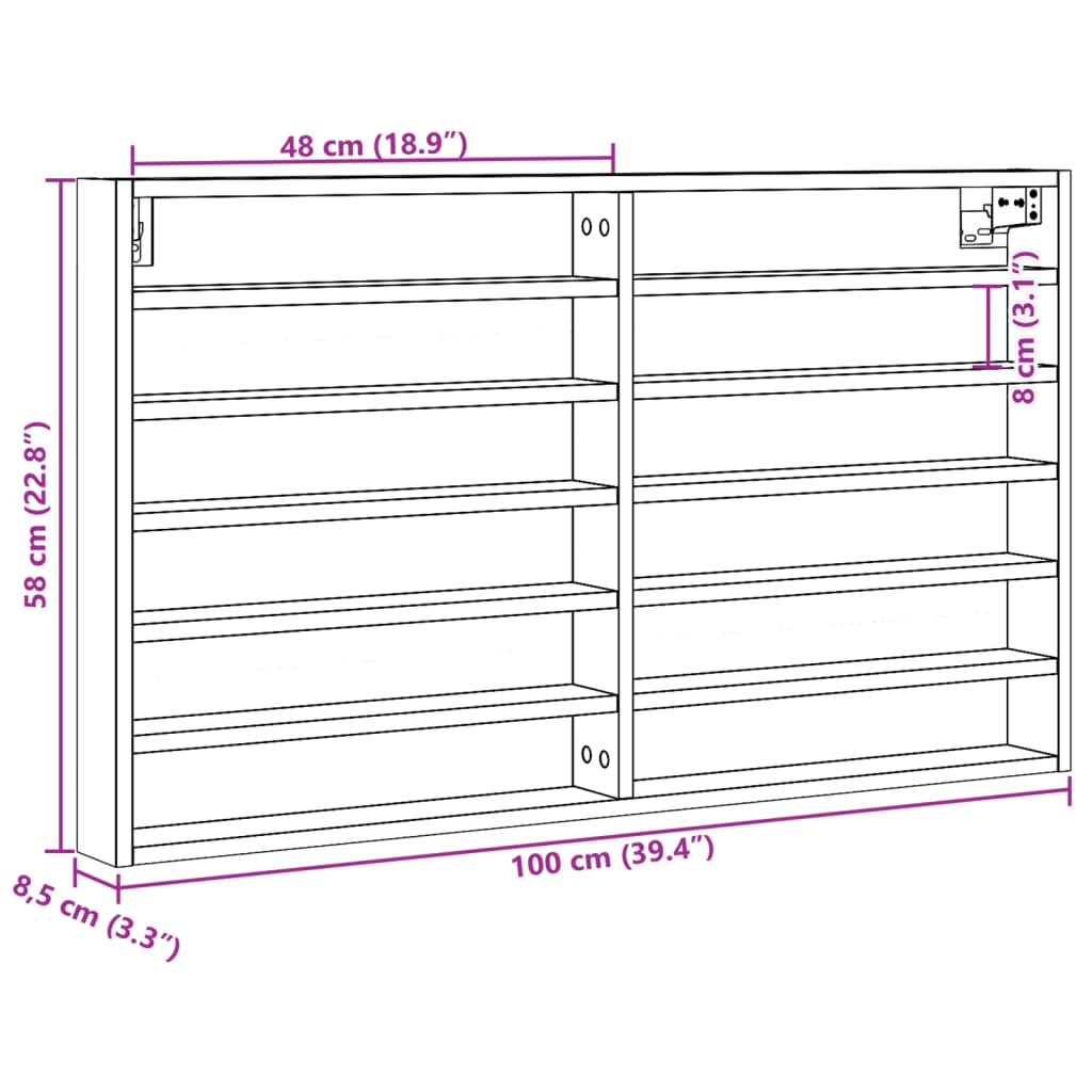 vidaXL Vitrine Cabinet Smoked Oak 100x8.5x58 cm Engineered Wood