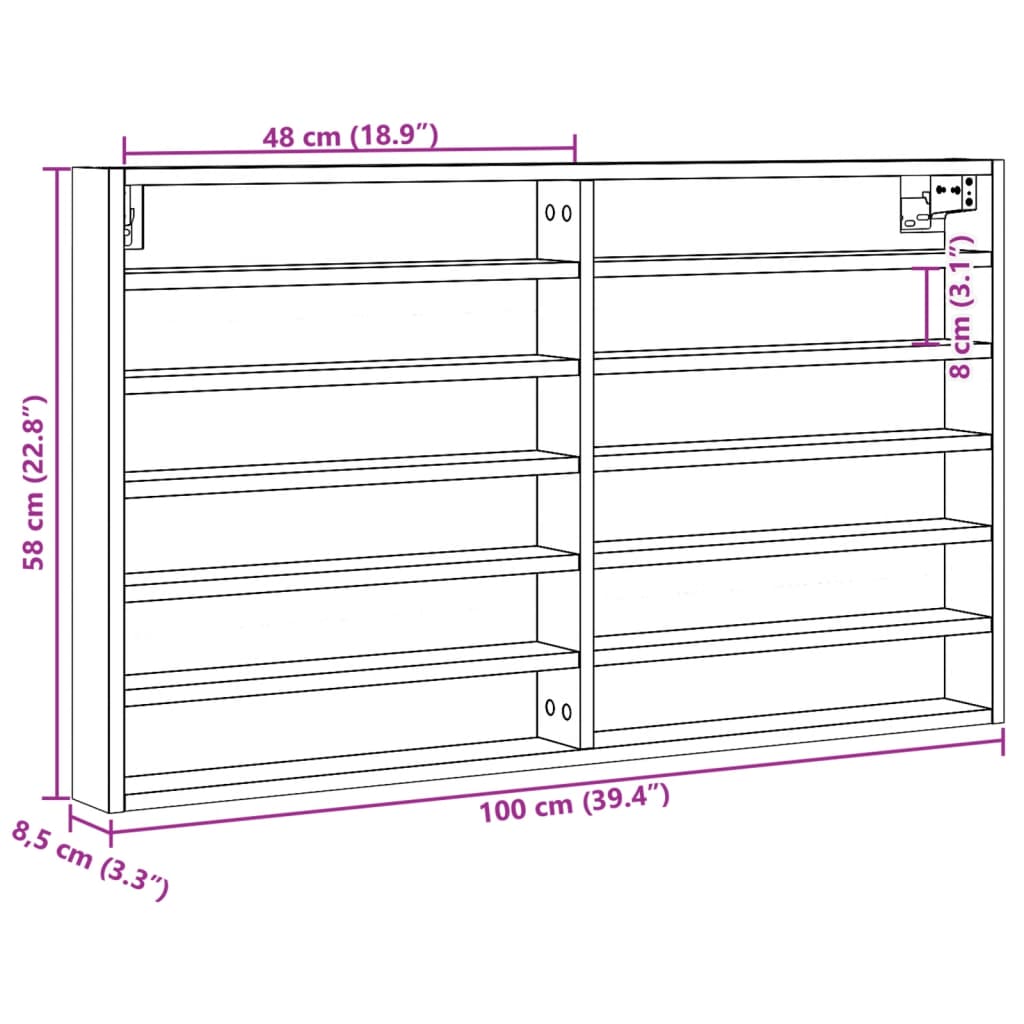 vidaXL Vitrine Cabinet Brown Oak 100x8,5x58 cm Engineered Wood