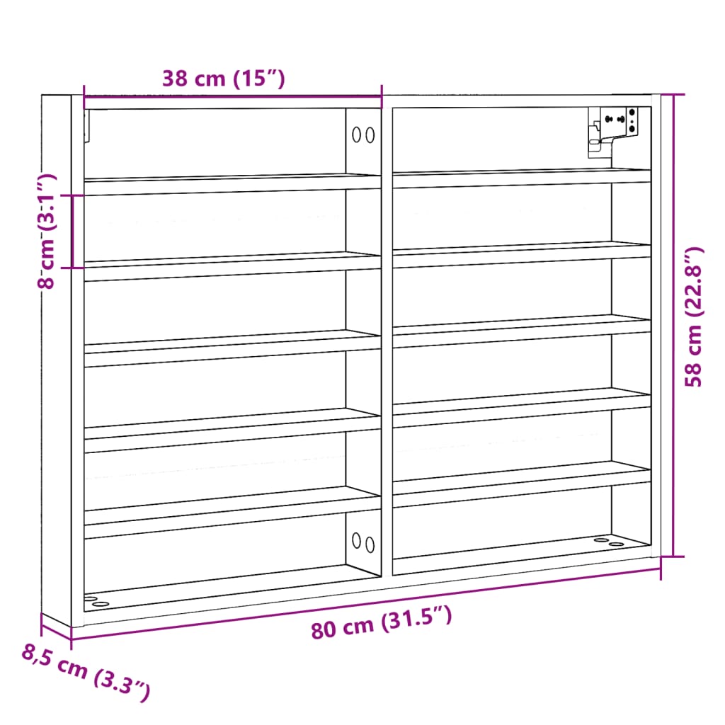 vidaXL Vitrine Cabinet Brown Oak 80x8,5x58 cm Engineered Wood