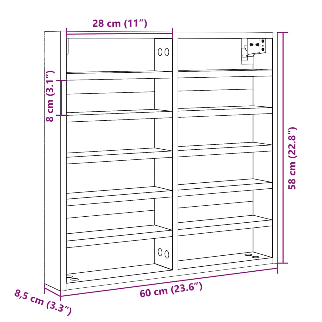 vidaXL Vitrine Cabinet Smoked Oak 60x8.5x58 cm Engineered Wood