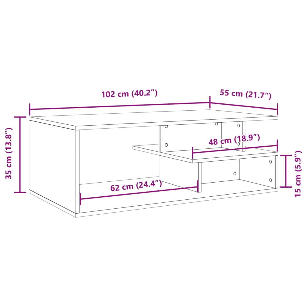 vidaXL Coffee Table Brown Oak 102x55x35 cm Engineered Wood