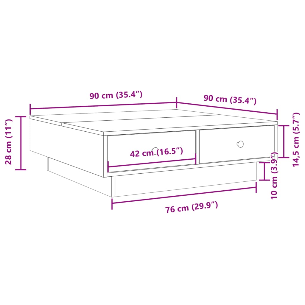 vidaXL Coffee Table Grey Sonoma 90x90x28 cm Engineered Wood