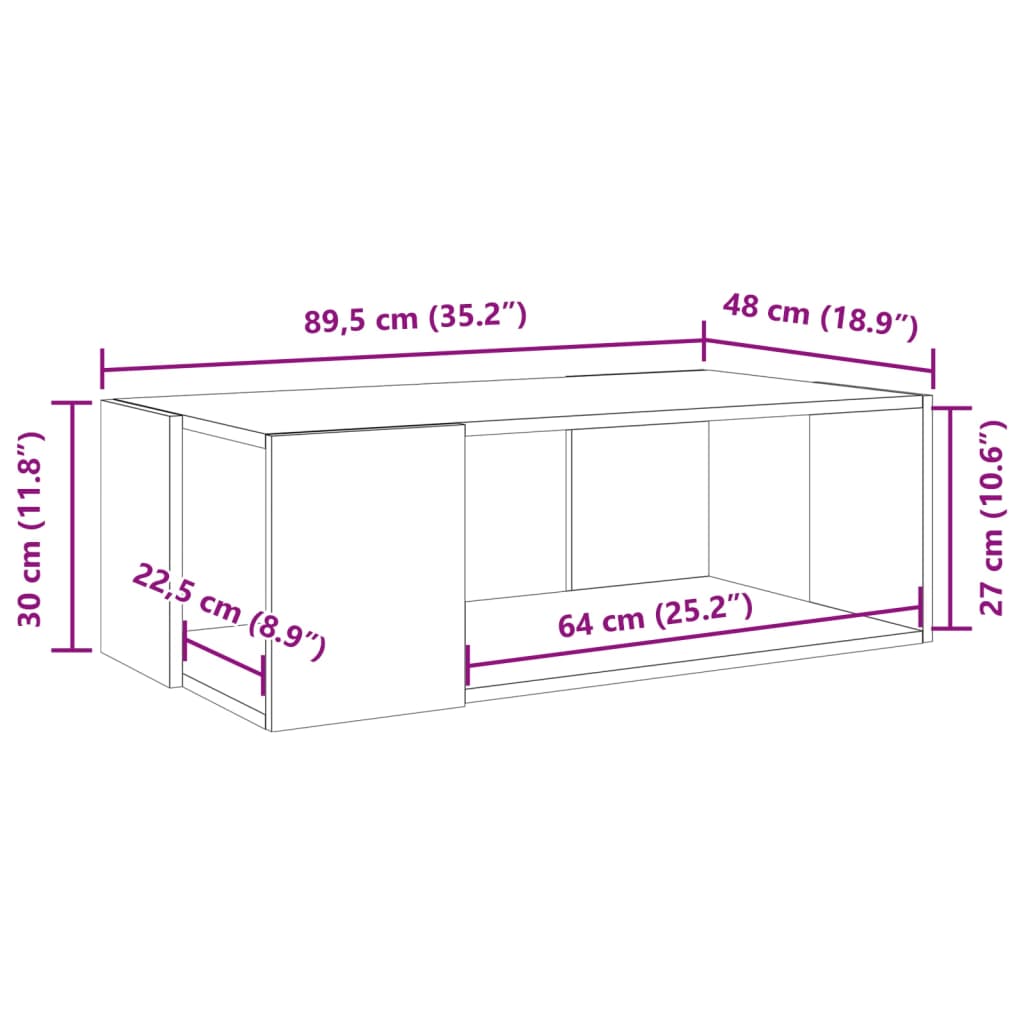 vidaXL Coffee Table Grey Sonoma 89.5x48x30 cm Engineered Wood
