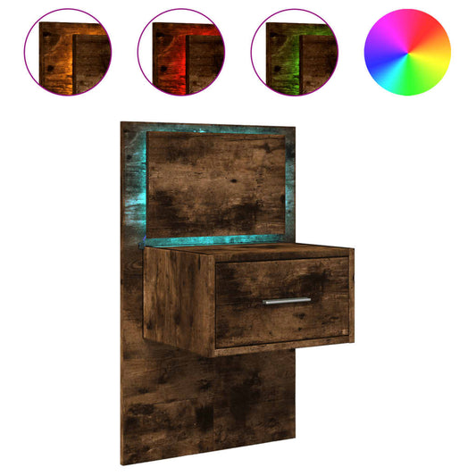 vidaXL Wall-mounted Bedside Cabinet with LED Lights Smoked Oak