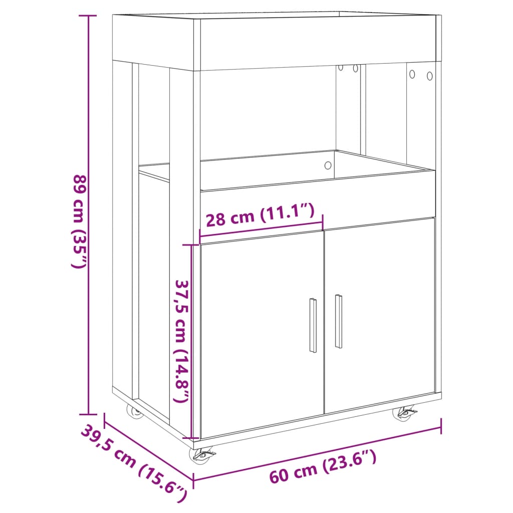 vidaXL Bar Cart Concrete Grey 60x39,5x89 cm Engineered Wood