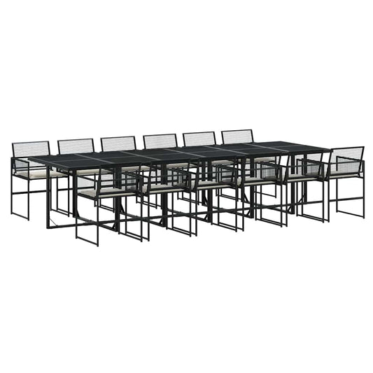 vidaXL 13 Piece Garden Dining Set with Cushions Black Poly Rattan