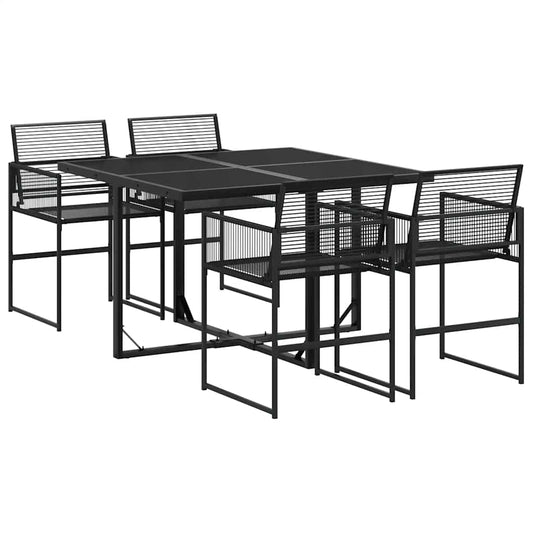 vidaXL 5 Piece Garden Dining Set Black Poly Rattan