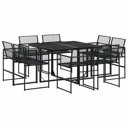 vidaXL 9 Piece Garden Dining Set Black Poly Rattan