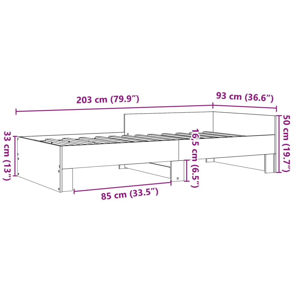 vidaXL Bed Frame without Mattress Concrete Grey 90x200 cm Engineered Wood
