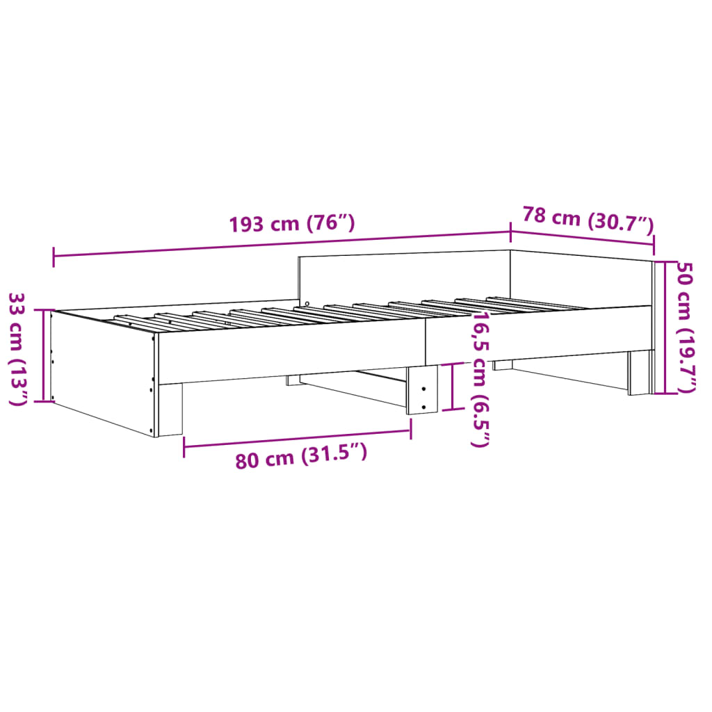vidaXL Bed Frame without Mattress Concrete Grey 75x190 cm Small Single Engineered Wood