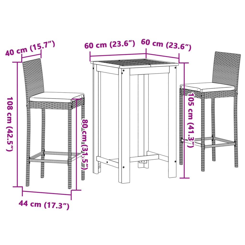 vidaXL Garden Bar Set | Black, Cream White