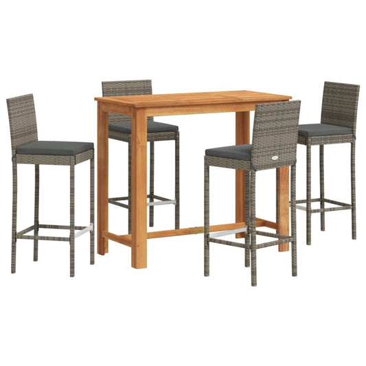 vidaXL 5 Piece Garden Bar Set Grey Solid Wood Acacia and Poly Rattan