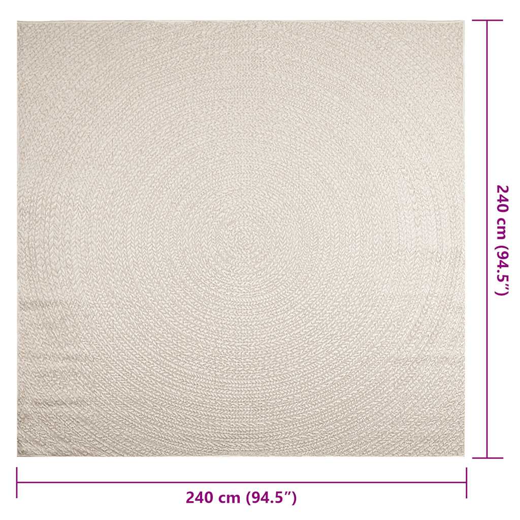 vidaXL Rug ZIZUR Cream 240x240 cm Jute Look Indoor and Outdoor