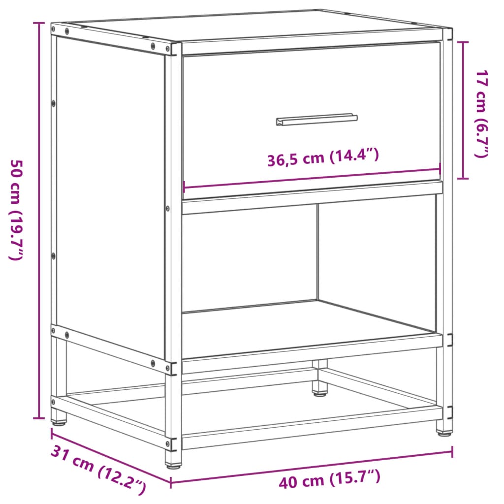 vidaXL Bedside Cabinet Smoked Oak 40x31x50 cm Engineered Wood
